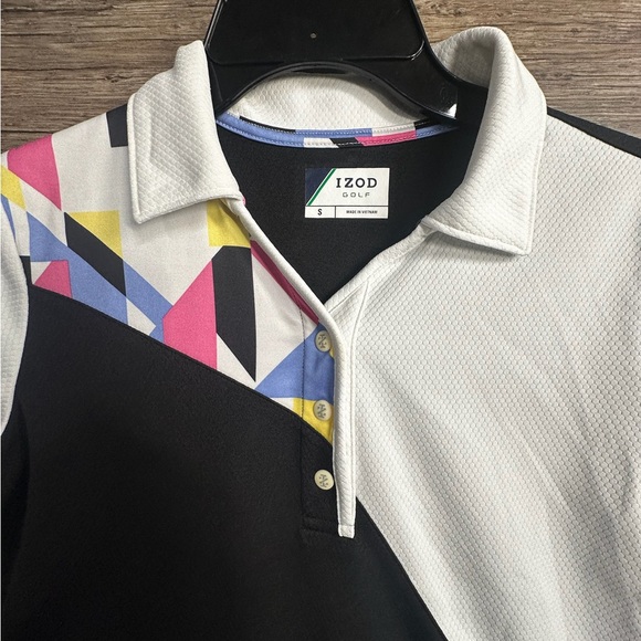 Izod Golf Black and White Fitted Graphic Polo Shirt - Picture 3 of 5